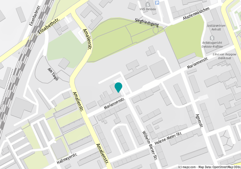 Kartenausschnitt der Mariannenstraße und Umgebung in Dessau-Roßlau